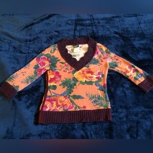 Dolce & Gabbana coral v neck multi color floral knit sweater size 40